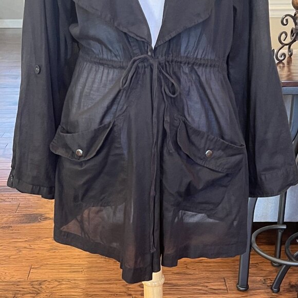 Torrid Black Voile Drape Front Jacket Women's Plus Size 4 4X Sheer Hooded Hood - Picture 6 of 16